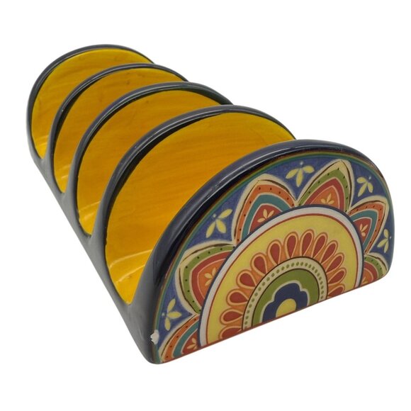Pier 1 Mexacali Hand Painted Taco Holder 4-Slot Dolomite Stoneware Tray - Picture 1 of 9